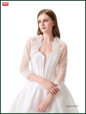 Lace Tulle Bridal Bolero Jacket 3/4 Sleeve Wedding Top